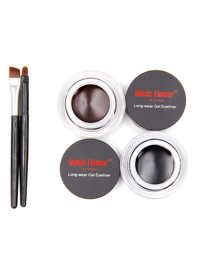 Gel Eyeliner, Black And Brown Eyeliner Waterproof Long Lasting Smudge Proof Gel Liner With 2 Brushes, Easy To Apply Eye Makeup 3 G, Pack Of 2