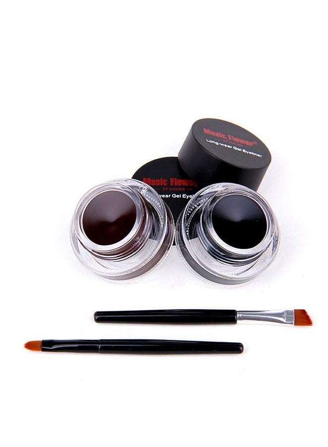 Gel Eyeliner, Black And Brown Eyeliner Waterproof Long Lasting Smudge Proof Gel Liner With 2 Brushes, Easy To Apply Eye Makeup 3 G, Pack Of 2