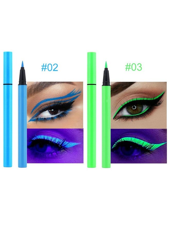 2Pcs Blue Green Neon Colorful Liquid Eyeliner Makeup Set Kit Uv Glow In The Dark Bright Rainbow Colored Pigmented Graphic Liquid Eyeliner Pen Set For Body Face Paint Delineador De Ojos Líquido De Neón