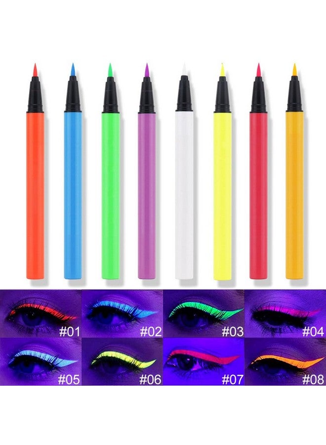 2Pcs Blue Green Neon Colorful Liquid Eyeliner Makeup Set Kit Uv Glow In The Dark Bright Rainbow Colored Pigmented Graphic Liquid Eyeliner Pen Set For Body Face Paint Delineador De Ojos Líquido De Neón