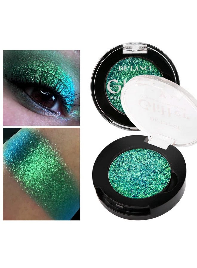 Single Green Eyeshadow Shimmery, Highlypigmented Multichrome Eyeshadow Green, Longlasting Color Changing Forest Green Glitter Eyeshadow, Holographic Chrome Eye Shadow For Green Eye Makeup