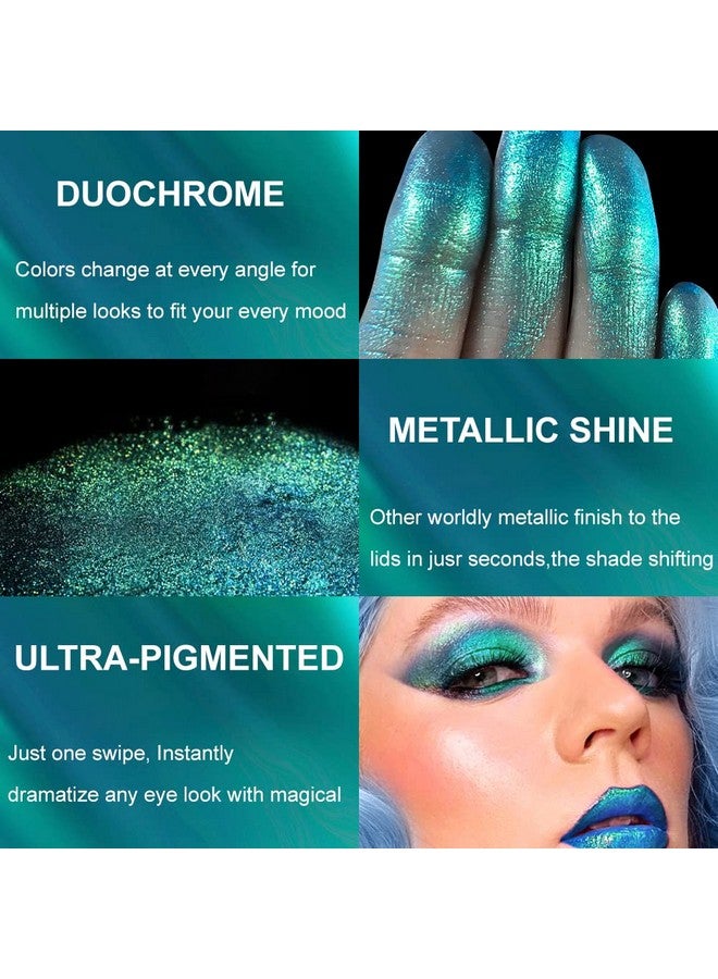 Single Green Eyeshadow Shimmery, Highlypigmented Multichrome Eyeshadow Green, Longlasting Color Changing Forest Green Glitter Eyeshadow, Holographic Chrome Eye Shadow For Green Eye Makeup