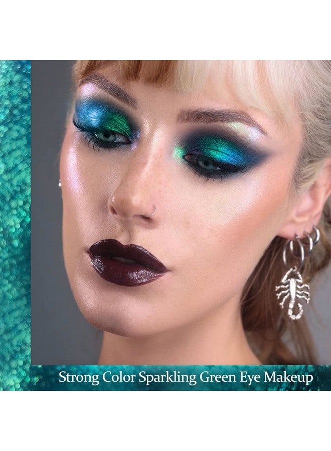 Single Green Eyeshadow Shimmery, Highlypigmented Multichrome Eyeshadow Green, Longlasting Color Changing Forest Green Glitter Eyeshadow, Holographic Chrome Eye Shadow For Green Eye Makeup