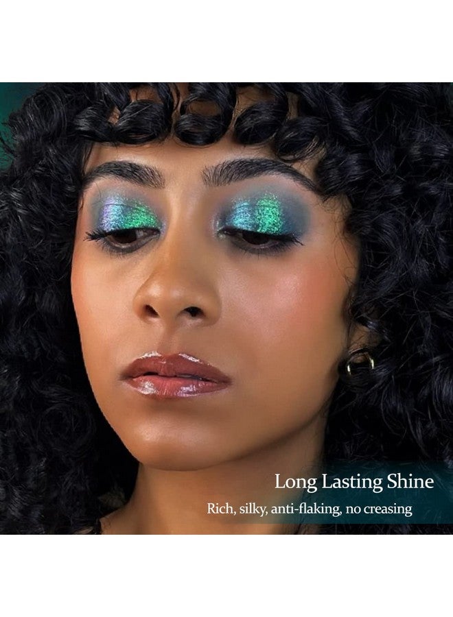 Single Green Eyeshadow Shimmery, Highlypigmented Multichrome Eyeshadow Green, Longlasting Color Changing Forest Green Glitter Eyeshadow, Holographic Chrome Eye Shadow For Green Eye Makeup