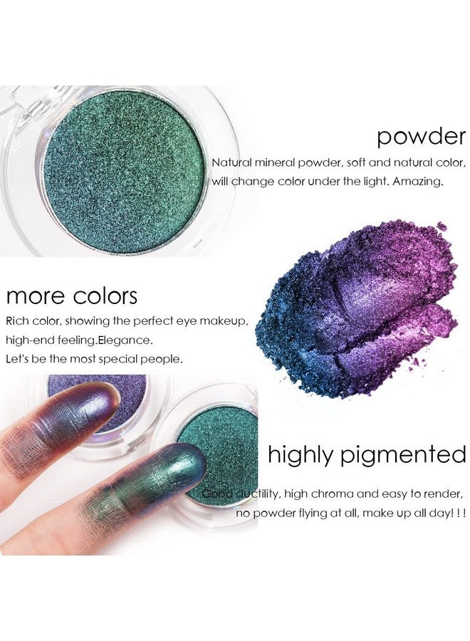 2Pcs Purple Emerald Green Blue Duochrome Multichrome Chameleon Chrome Eyeshadow Palette Holographic Set Bright Purple High Pigment Shimmer Concrete Minerals Blue Eyeshadow Loose Powder,2G,03&04