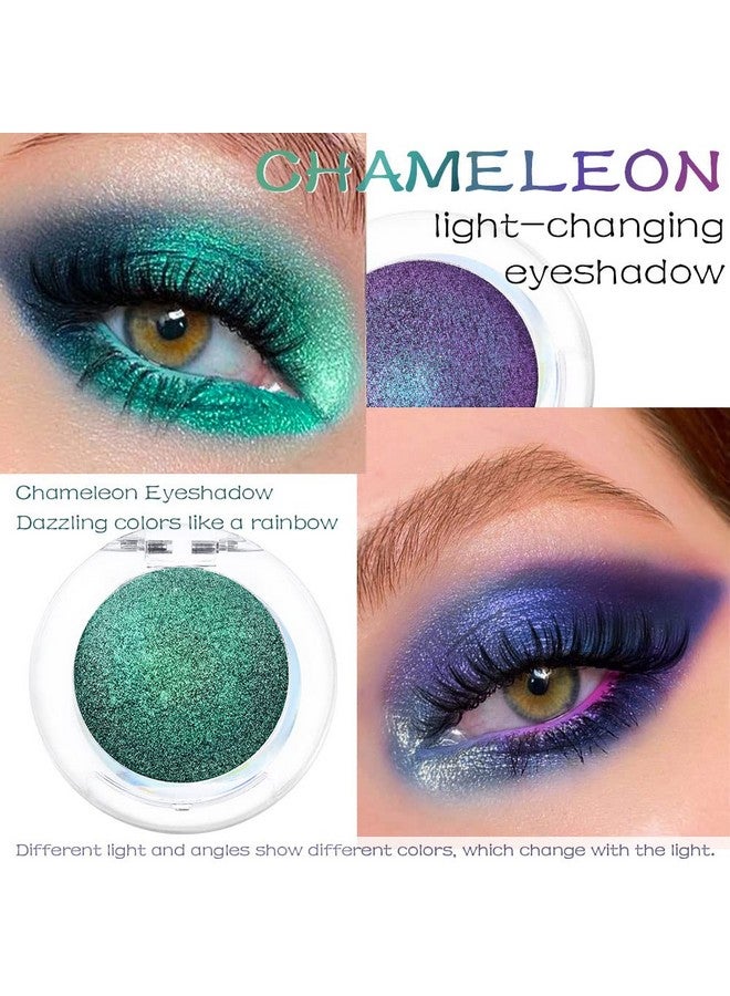 2Pcs Purple Emerald Green Blue Duochrome Multichrome Chameleon Chrome Eyeshadow Palette Holographic Set Bright Purple High Pigment Shimmer Concrete Minerals Blue Eyeshadow Loose Powder,2G,03&04