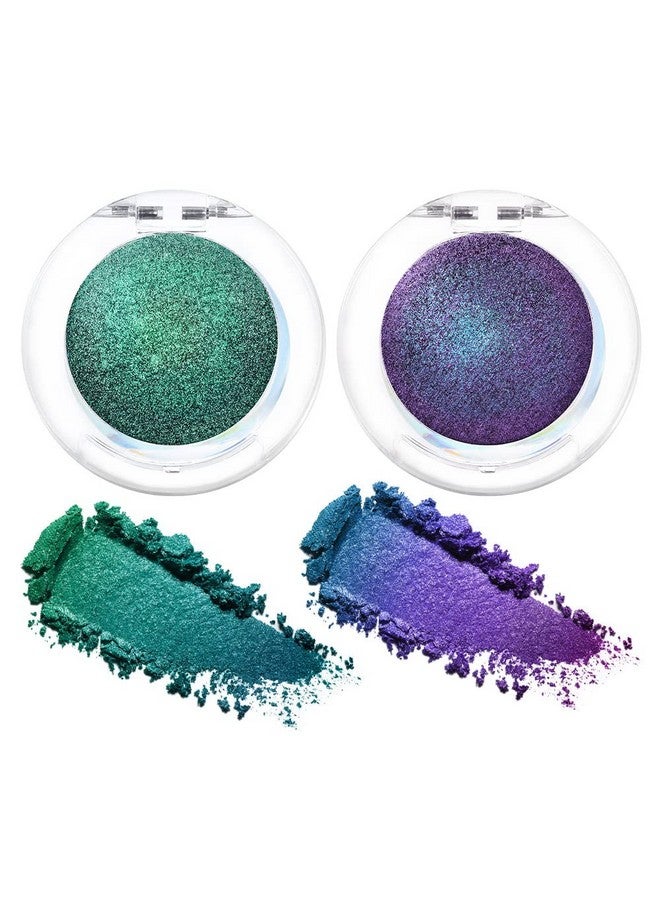 2Pcs Purple Emerald Green Blue Duochrome Multichrome Chameleon Chrome Eyeshadow Palette Holographic Set Bright Purple High Pigment Shimmer Concrete Minerals Blue Eyeshadow Loose Powder,2G,03&04