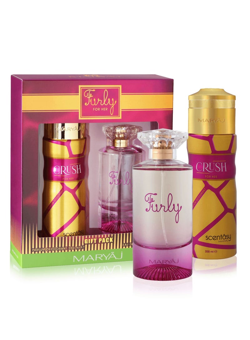 Furly Perfume Gift Set for Women (Eau de Parfum Spray 80ml + Crush Perfume Body Spray 200ml)