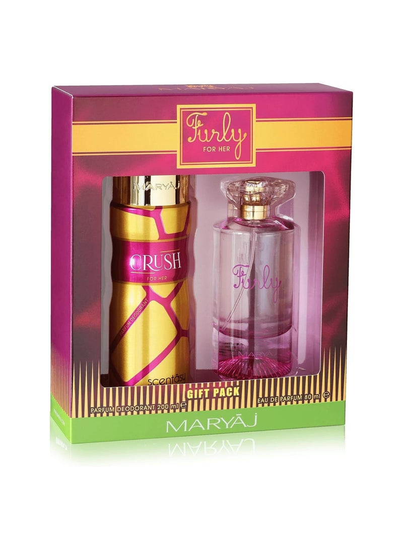 Furly Perfume Gift Set for Women (Eau de Parfum Spray 80ml + Crush Perfume Body Spray 200ml)