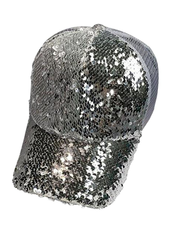 Sequin Peaked Cap White