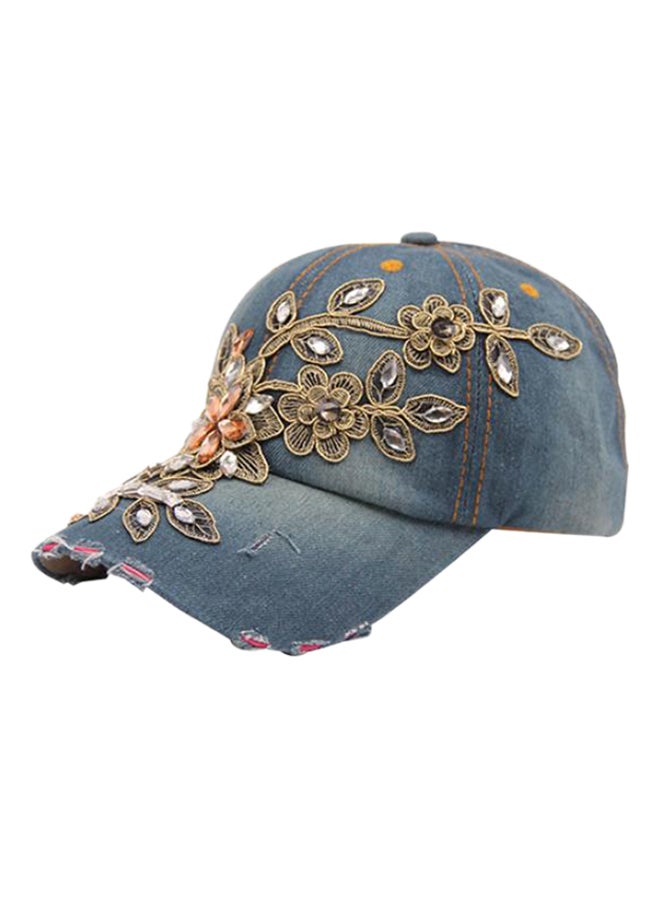 Flower Embossed Cap Dark Blue
