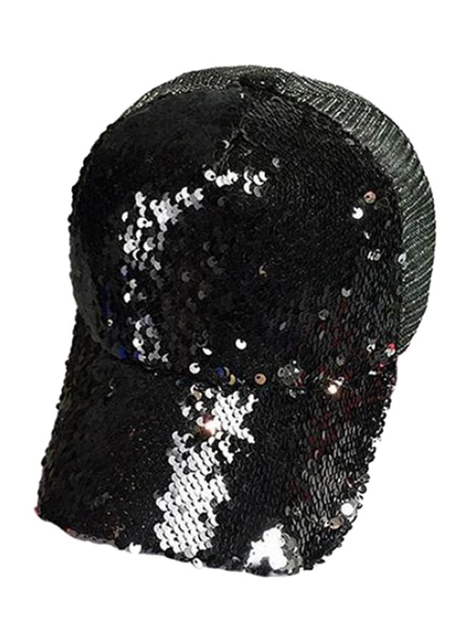 Sequin Peaked Cap Black