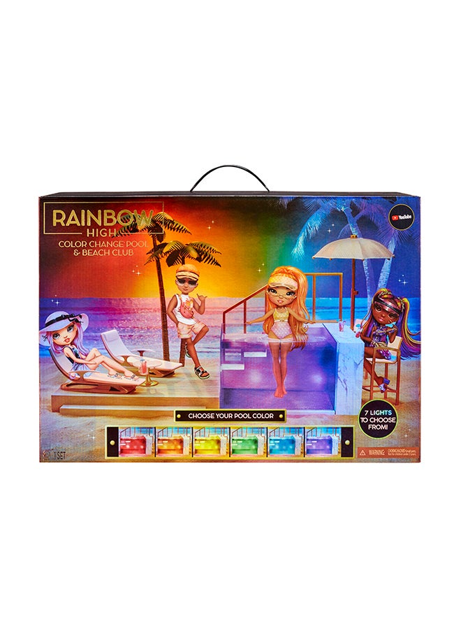 Color Change Pool And Beach Playset : 7-In-1 Light-Up-Multicolor Changing Pool, Adjustable Umbrella, And Pool Accessories. Fits 7 Fashion Dolls