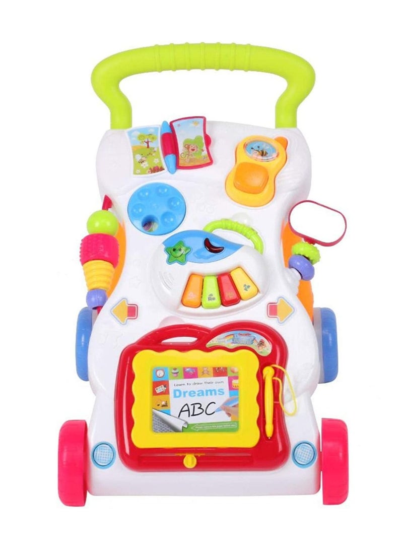 4 in 1 Children Music Walker Baby Learn Walk Stand Trolley Toys Drawing Board Music Instrument Mini Phone