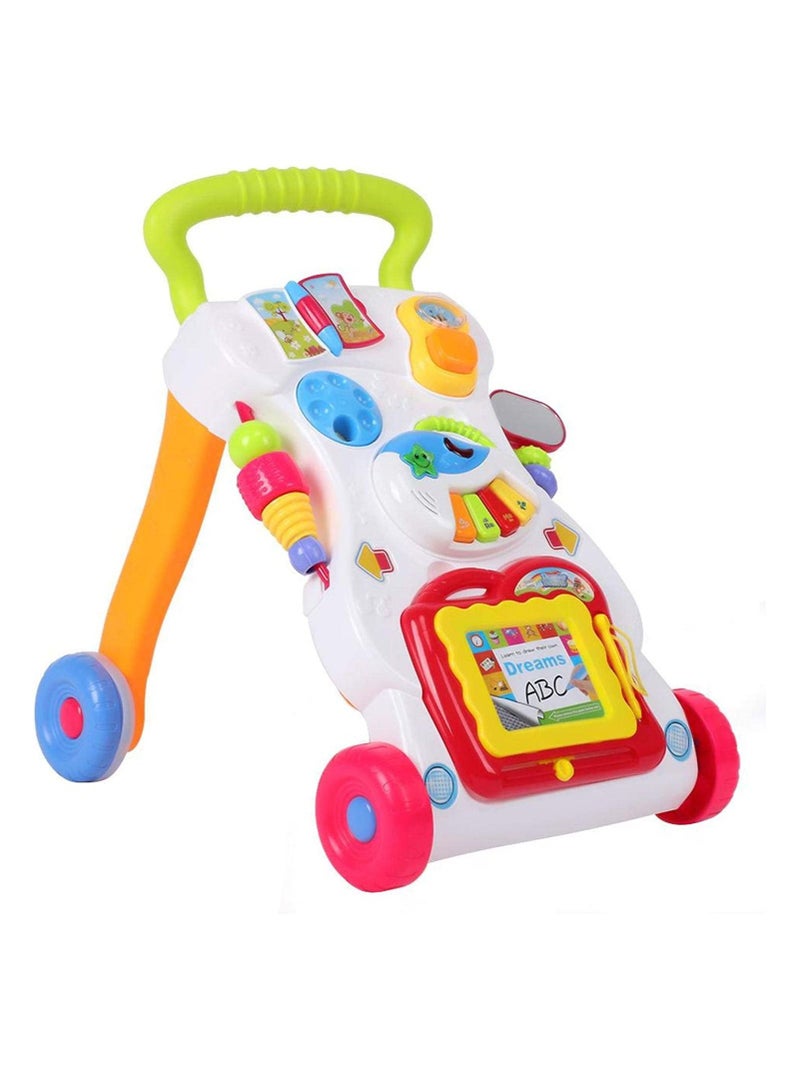 4 in 1 Children Music Walker Baby Learn Walk Stand Trolley Toys Drawing Board Music Instrument Mini Phone