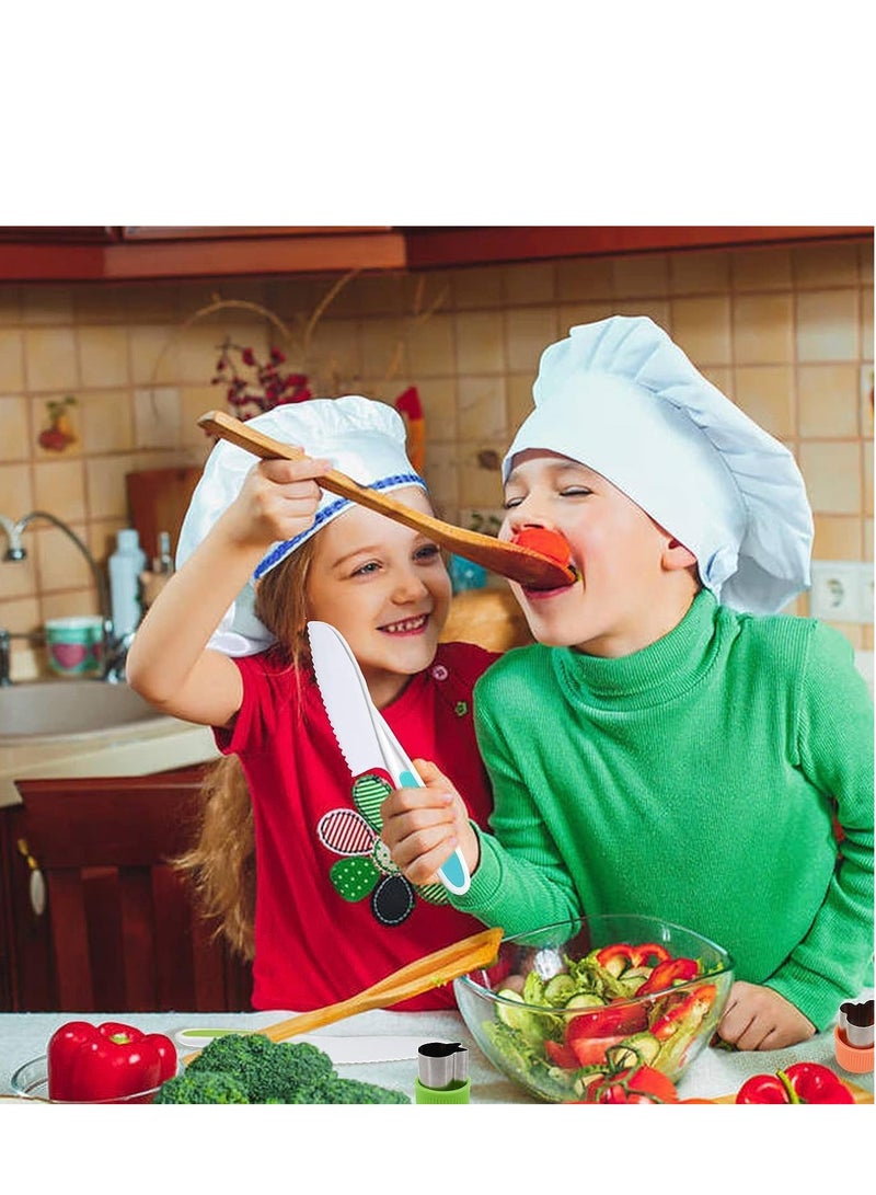 Wooden Kids Kitchen Knife, 17 Pieces Kids Knife Montessori Toy Set, Include Wood Kids Safe Knife, Serrated Edges Plastic Toddler Knife, Crinkle Cutter, Sandwich Cutter, Y Peeler, Cutting Board