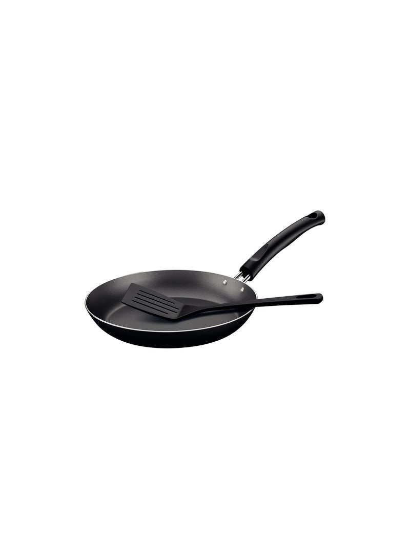 Paris 22cm Aluminum Frying Pan with Interior Starflon Max PFOA Free Nonstick Coating and Exterior Black Silicon Coating with Spatula