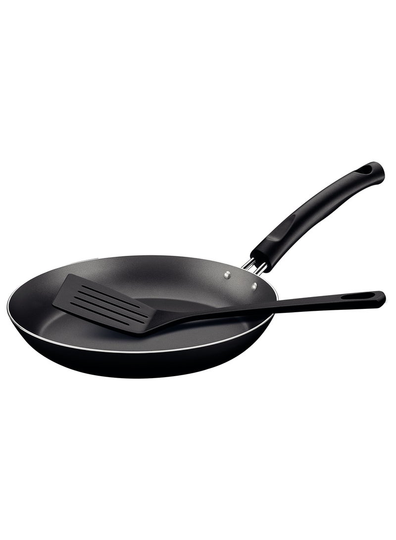 Paris 20cm Aluminum Frying Pan with Interior Starflon Max PFOA Free Nonstick Coating and Exterior Black Silicon Coating with Spatula