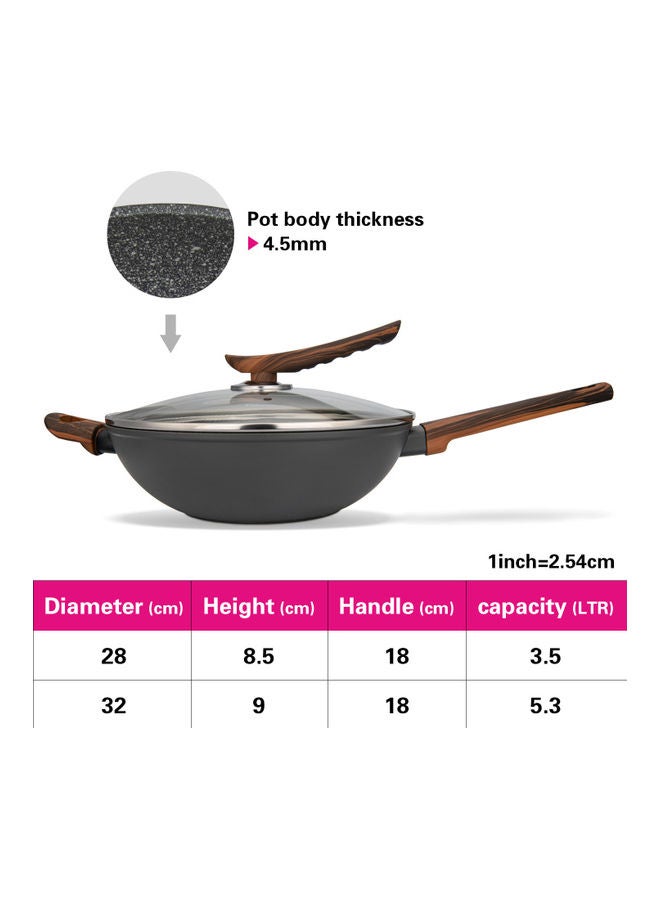 Capella Series Aluminum With Non-Stick Coating Capella Wok Pan With Glass Lid And Double Screw Handle Black/Brown 28x8.5cm/3.5Liters
