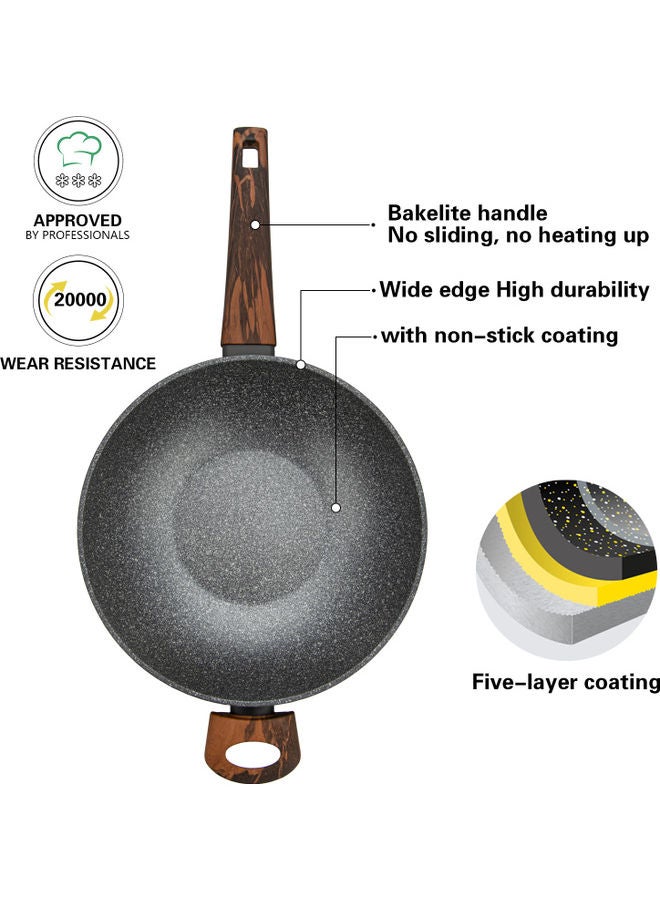 Capella Series Aluminum With Non-Stick Coating Capella Wok Pan With Glass Lid And Double Screw Handle Black/Brown 28x8.5cm/3.5Liters