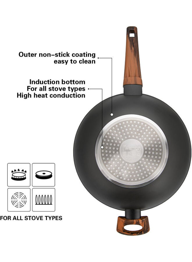 Capella Series Aluminum With Non-Stick Coating Capella Wok Pan With Glass Lid And Double Screw Handle Black/Brown 28x8.5cm/3.5Liters