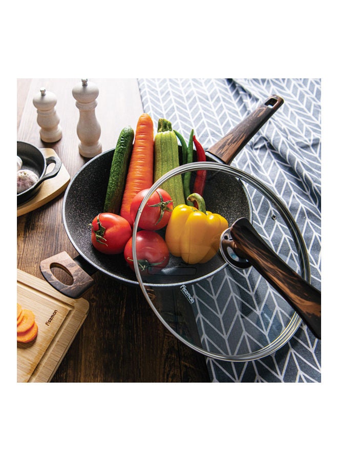 Capella Series Aluminum With Non-Stick Coating Capella Wok Pan With Glass Lid And Double Screw Handle Black/Brown 28x8.5cm/3.5Liters