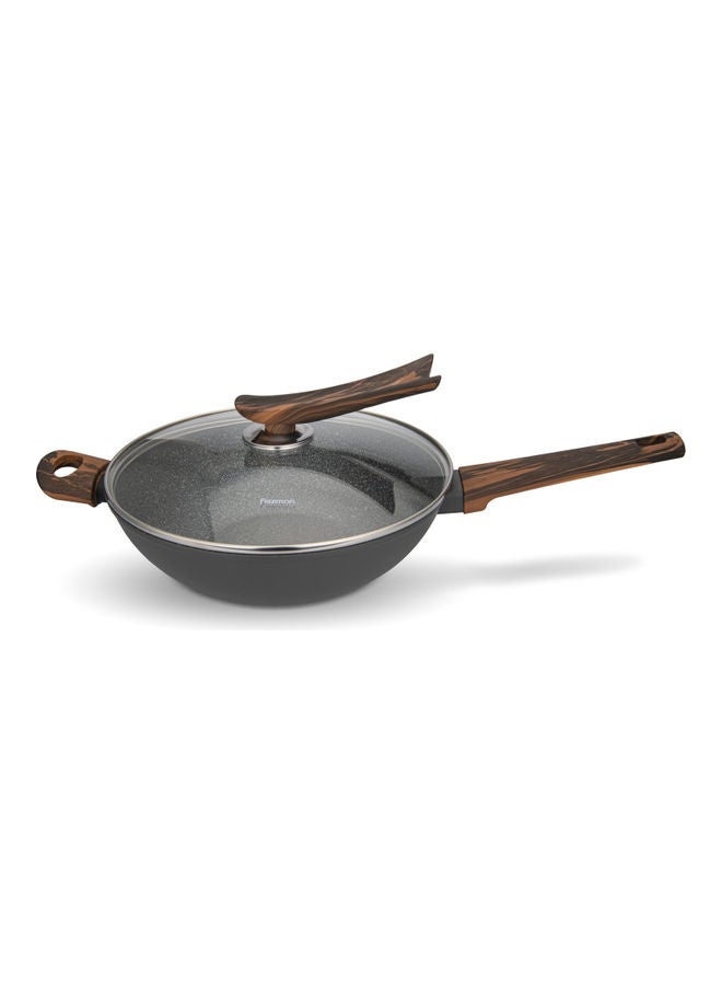 Capella Series Aluminum With Non-Stick Coating Capella Wok Pan With Glass Lid And Double Screw Handle Black/Brown 28x8.5cm/3.5Liters