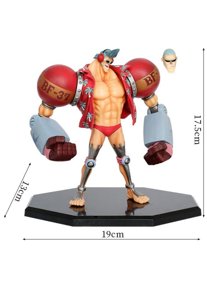 Anime One Piece Franky Action Figure with Base, Interchangeable Head Franky Model, Anime Figure Scene Statue, Anime Realistic Model Ornament, Super Collectible Model Statue Anime Figure Toy 19*17.5cm