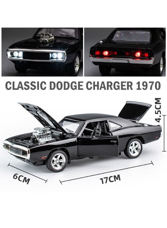 1/32 Dodge Charger Car Model, Fast Furious Metal Model Car, USA Muscle Vehicle Toy, Alloy Diecast Pull Back Toy Vehicle with Light and Music, Supercar Toy Gift for Kids Children, Black