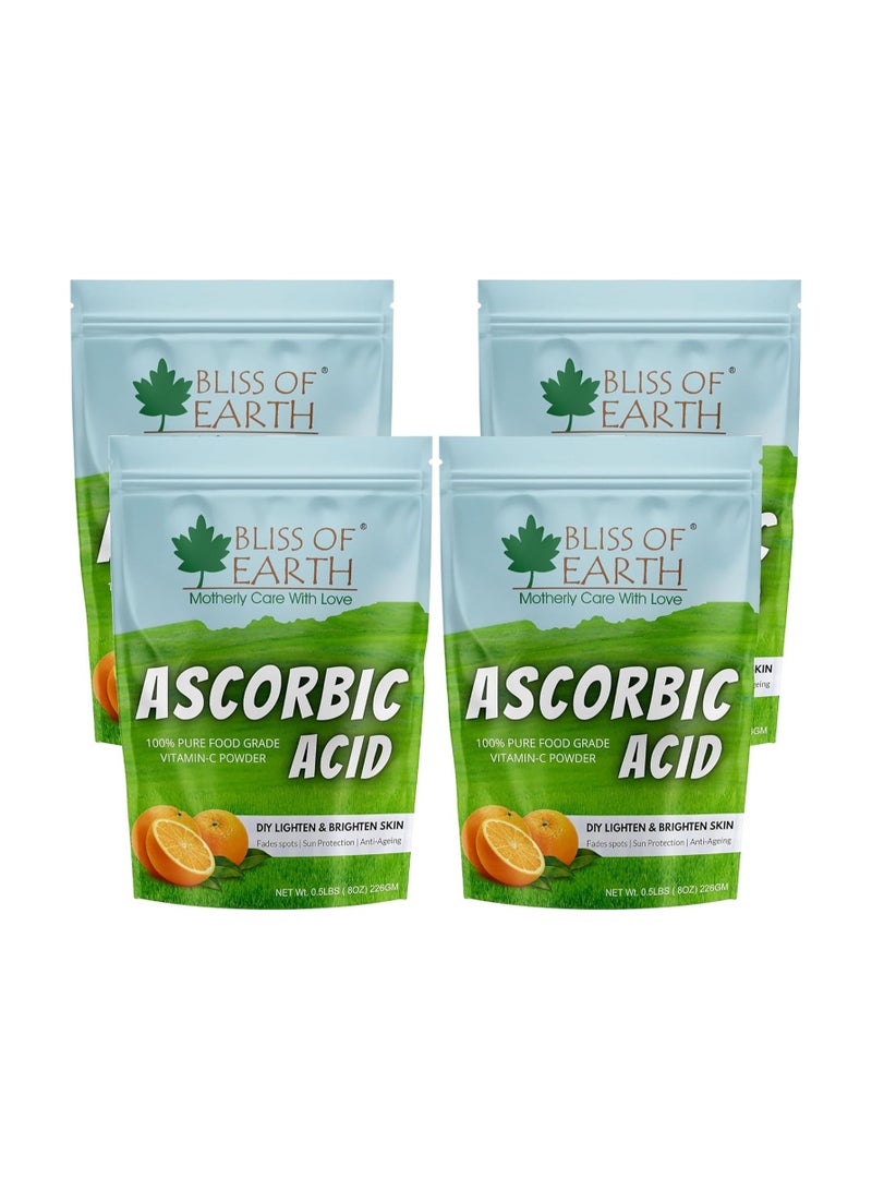 Bliss of Earth 4x8 oz Ascorbic Acid Powder Pure Food Grade Vitamin-C Rich Powder For Skin,face, Cosmetic & DIY Products 4x226GM