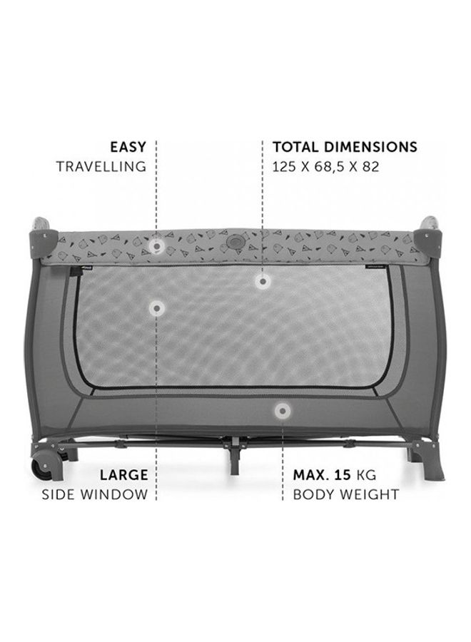 Travel Cot Set Sleep N Play Center/For Babys And Toddlers From Birth Up To 15 Kg / 120 X 60 cm/Changing Table / 2Nd Level/Wheels/Side Hatch/Foldable/Transport Bag/Nordic Grey