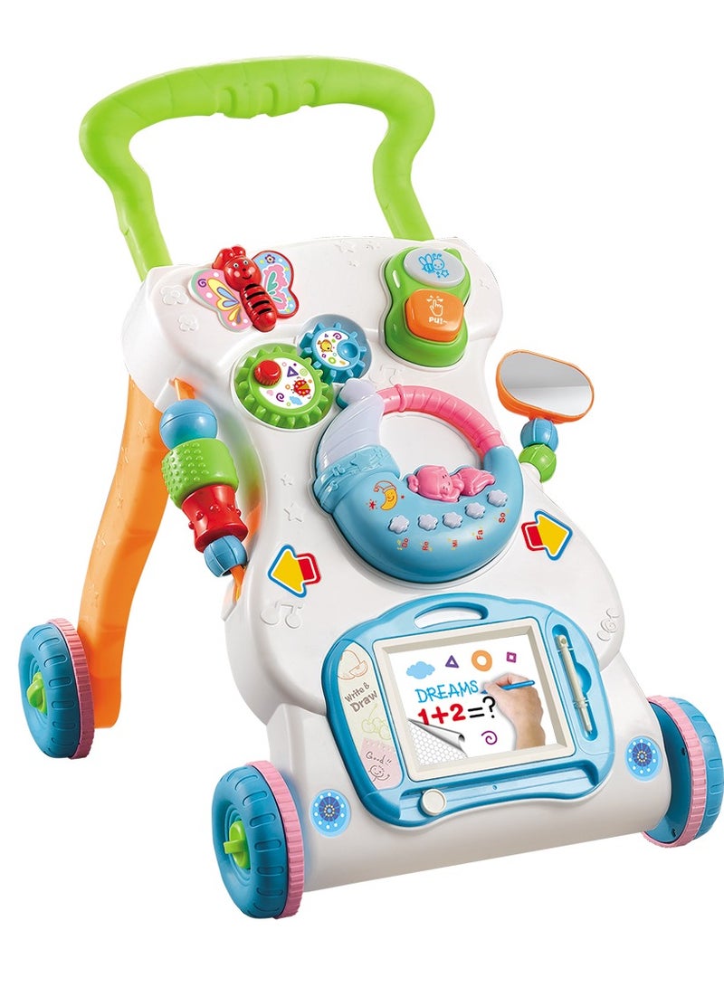 Sit-to-Stand Learning Walker Tenlso Baby Walking Toys,Push Pull Toys - Adjust Speed, Non-Slip, Prevention O-Leg With Music,Mirror,Book