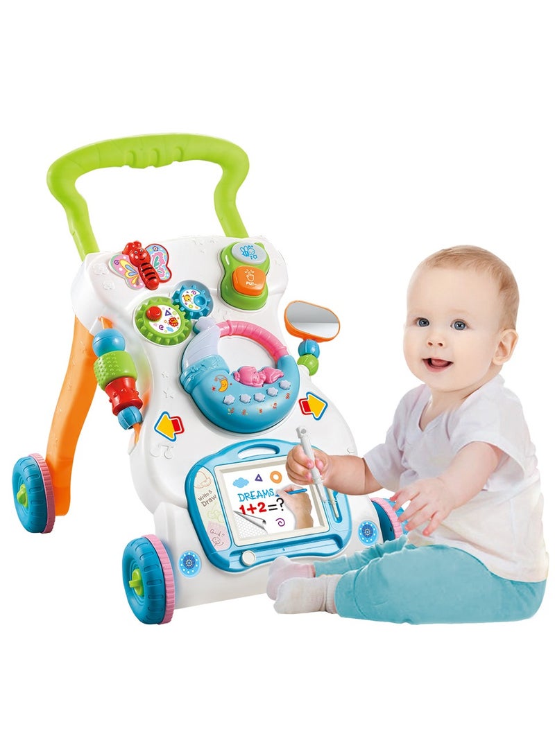 4 in 1 Children Music Walker Baby Learn Walk Stand Trolley Toys Drawing Board Music Instrument Mini Phone