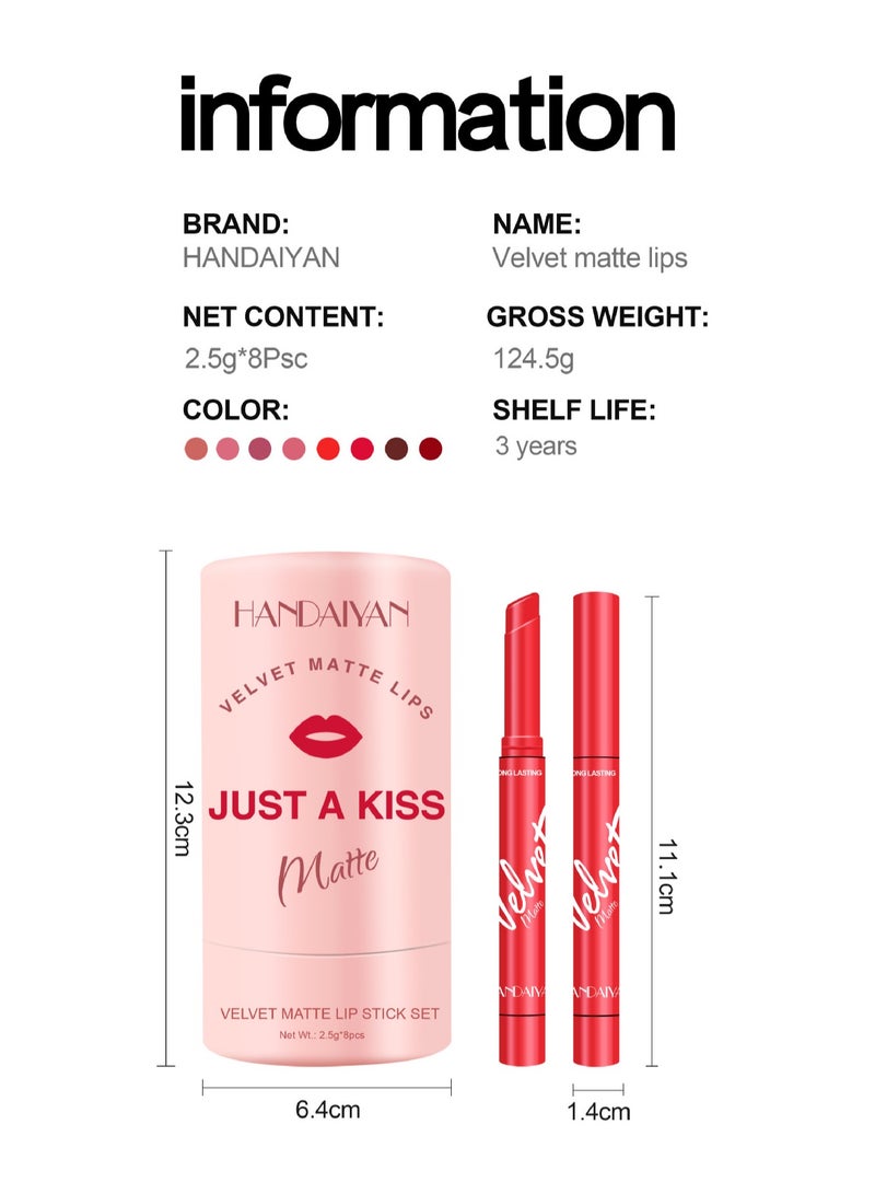 Lipstick Set Matte Liquid 8 Colors Long Lasting Waterproof for Women Highly Pigmented Velvety Nude Super Stay Soft Hydrating & Lightweight Professional Moisturizing Makeup Lips Gift Set