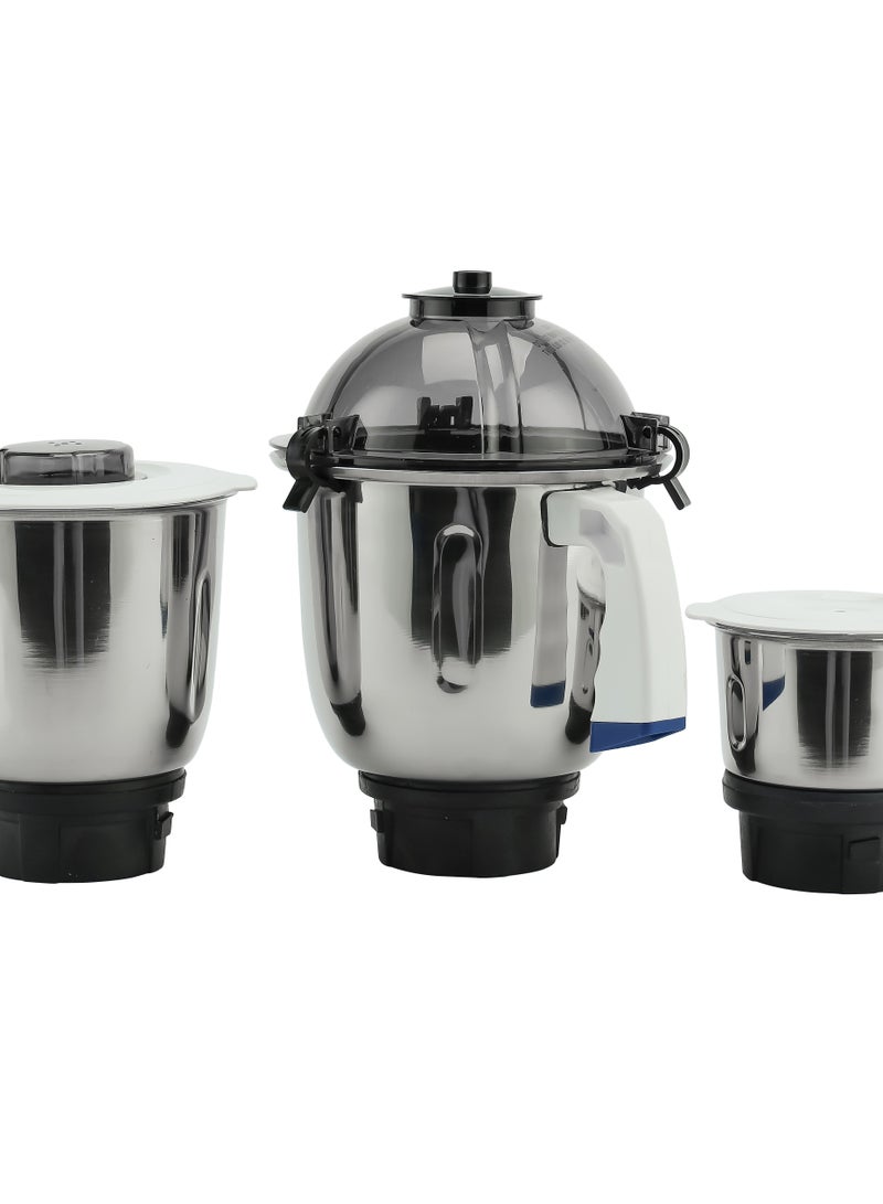 3-IN-1 Mixer Grinde, Powerful Copper Motor with Stainless Steel Jars (1.5 L, 1.0 L, 0.5 L) and Blades, ABS Body and Unbreakable PC Dome Lid| Ergonomic Design with Motor Overload Protector| 3 Jars, 3 Speed Setting with Incher 1200 W GSB44088 White