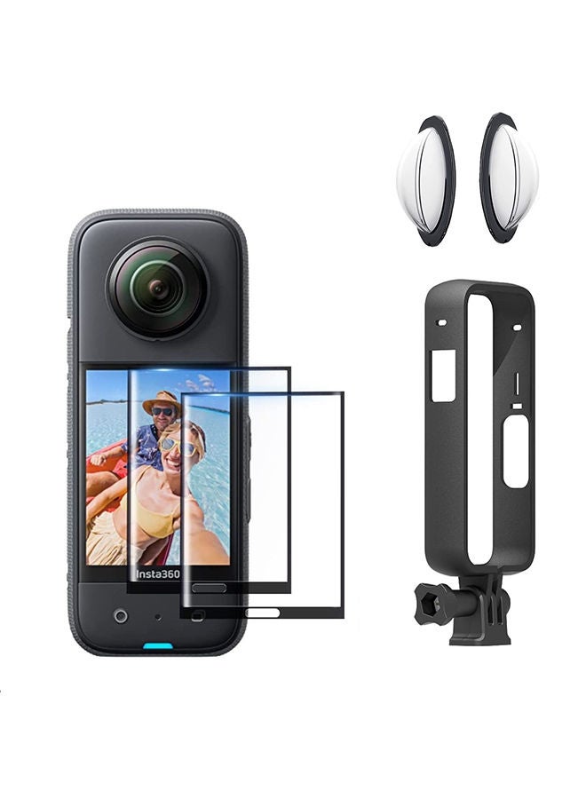 Protective Frame | Sticky Lens Guard Set | Flexible Soft Film Screen Protector for Insta360 One X3 Accessories Kit Anti-Scratch Panoramic Action Camera Housing Cage Cover