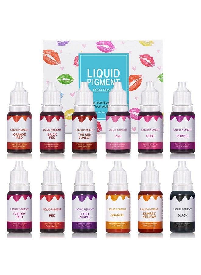 12 Colors Diy Lip Gloss Pigment Set，Liquid Pigment For Lip Gloss Natural Multifunctional High Color Rendering Red Warm Color Pigment For Lip Gloss Makingset A