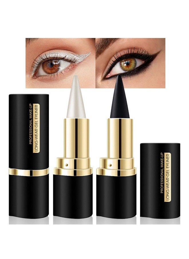 2Pcs Black Silver Gel Eyeliner Pencil Eye Black Face Paint Stick Makeup Set Waterproof Matte Cream Crayon Eyeliner Pencil Set Cat Eye Liners Eyeshadow Guide Delineador De Ojos Contra El Agua