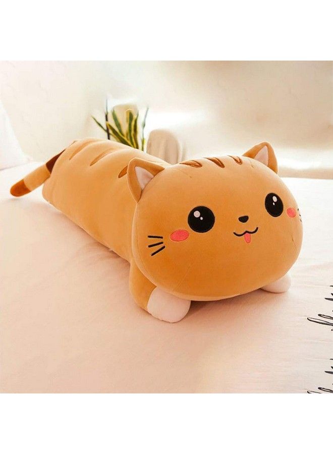Cat Soft Stuffed Plush Bolster Pillow Toy For Kids Birthday Gift (Size: 45 Cm; Color: Brown)