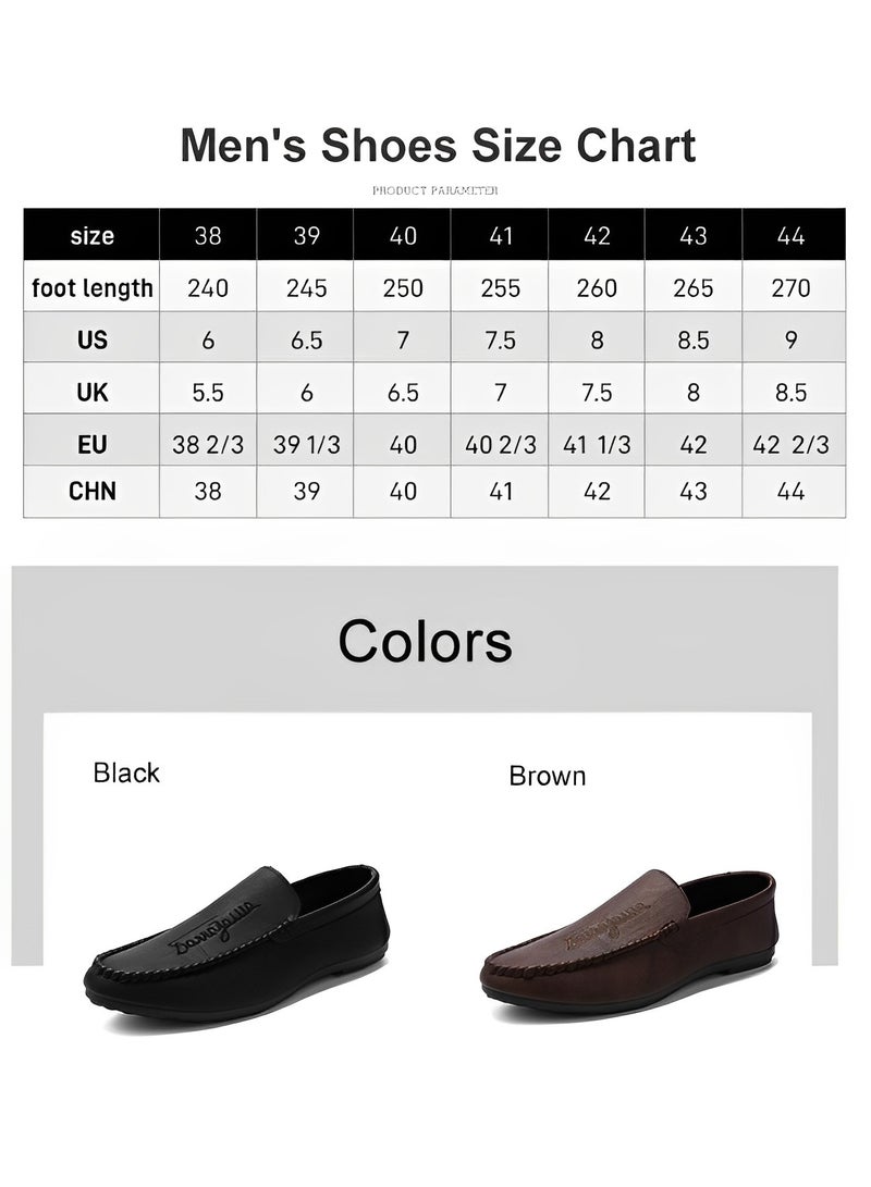 Men's Loafers Flat Heel Anti-Slip Lightweight Slip-ons Soft Sole Leather Shoes with Casual Style Round Toe Loafer for Family Gathering & Casual Party