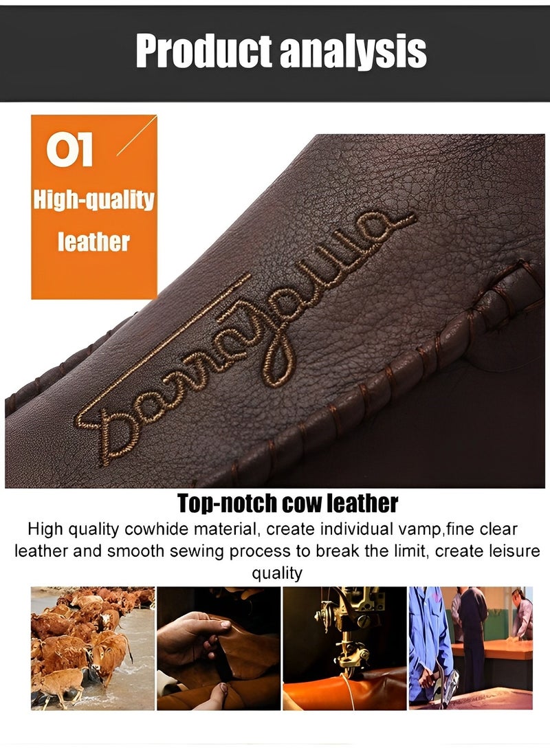 Men's Loafers Flat Heel Anti-Slip Lightweight Slip-ons Soft Sole Leather Shoes with Casual Style Round Toe Loafer for Family Gathering & Casual Party
