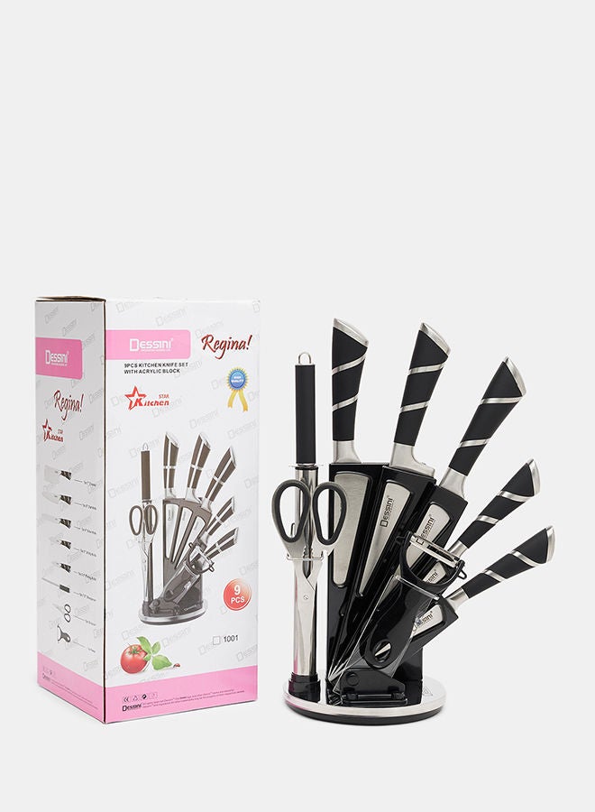 Dessini 9-Piece kitchen knife Set With Acrylic Block Black/Silver