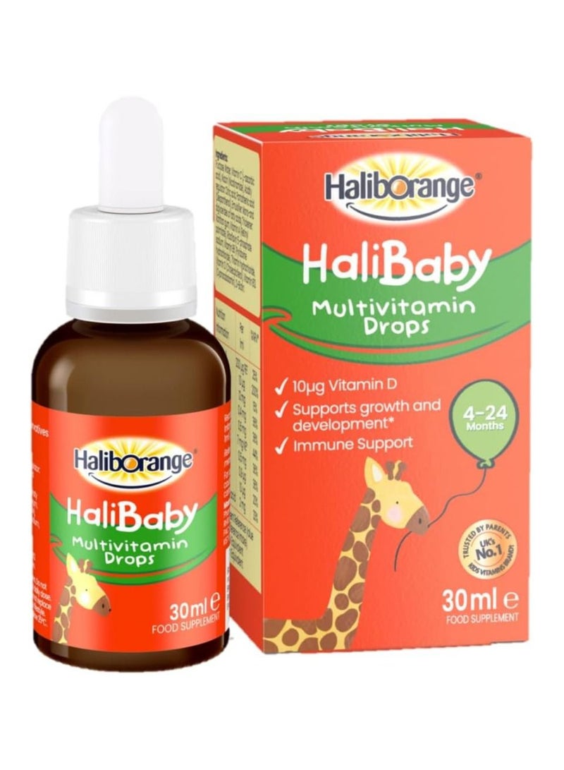 Halibaby Oral Multivitamin Drops 30ml Infant Liquid Supplement Vitamin A Vitamin D  Vitamin C Supports Immune System, Bone Health Easy to Administer Dropper Bottle