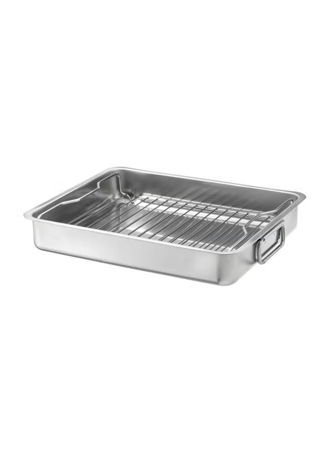 Roasting Tin Pan With Grill Rack Silver/Grey