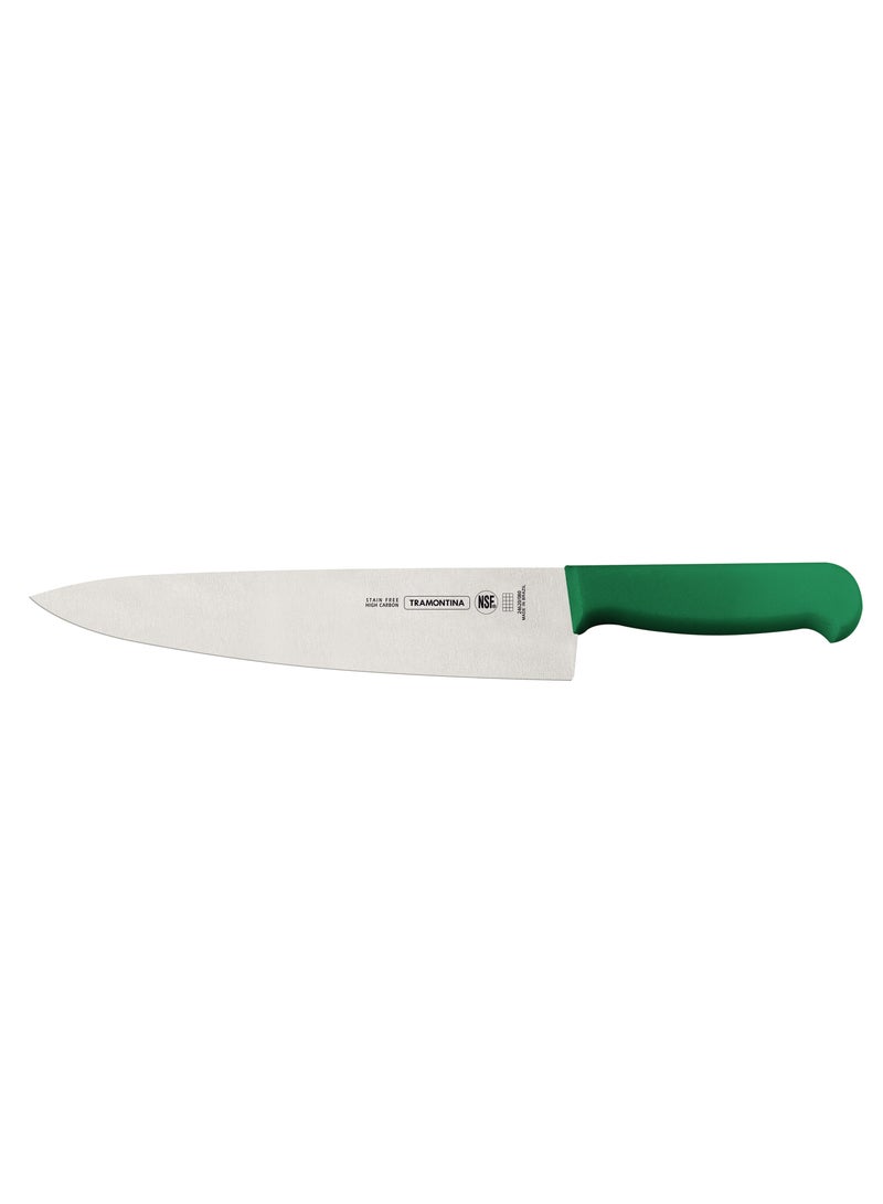 Professional 10 Inches Meat Knife with Stainless Steel Blade and Green Polypropylene Handle with Antimicrobial Protection