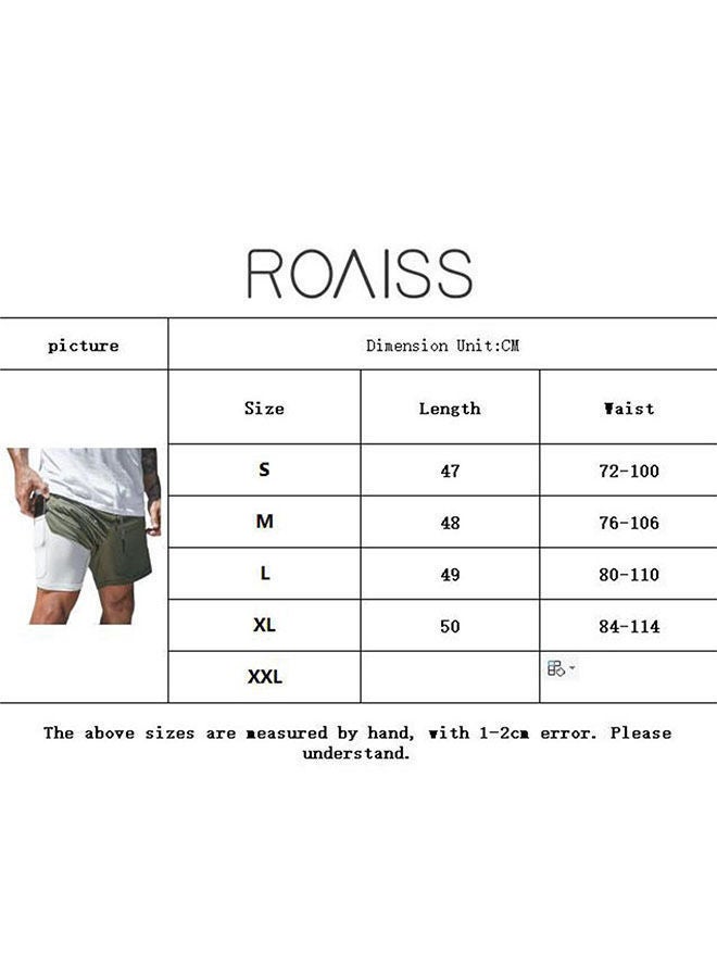 Men's Casual Beach Shorts Solid Double Layer Running Mesh Sports Drawstring Lace up Fitness