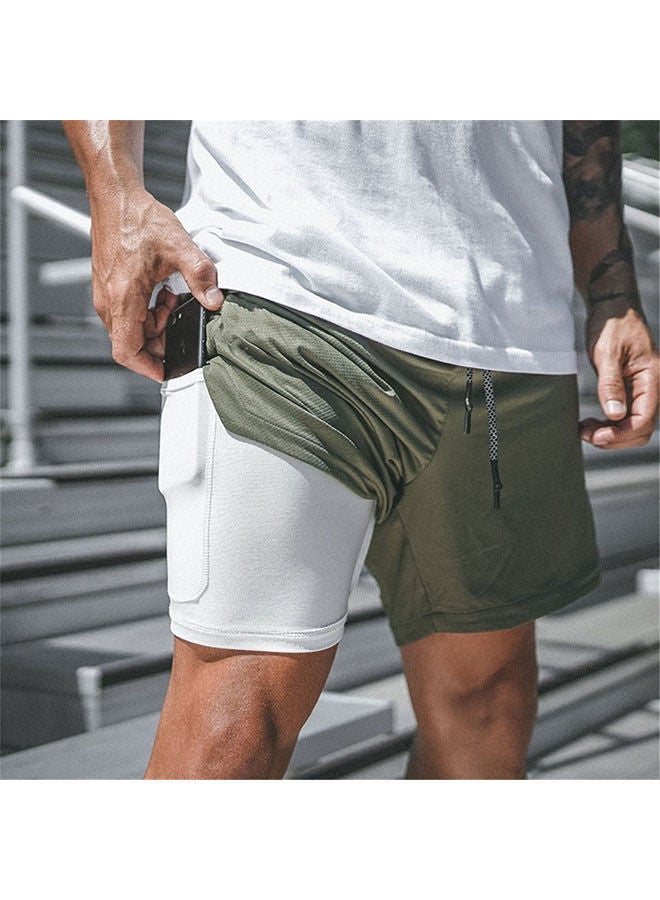 Men's Casual Beach Shorts Solid Double Layer Running Mesh Sports Drawstring Lace up Fitness