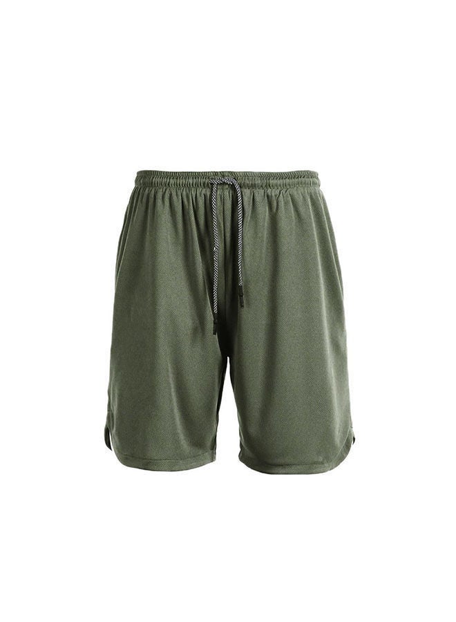 Men's Casual Beach Shorts Solid Double Layer Running Mesh Sports Drawstring Lace up Fitness