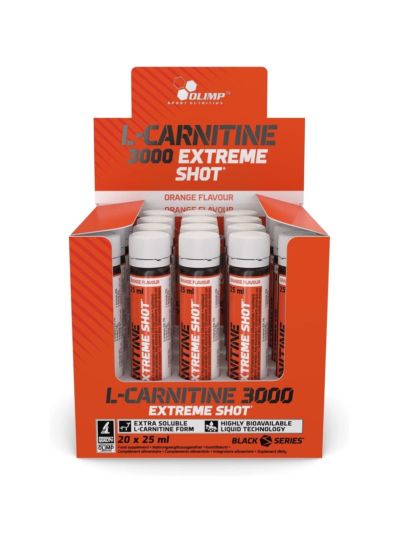 L-Carnitine 3000 Extreme Shot, Orange Flavour, 25ml, 20 Pieces