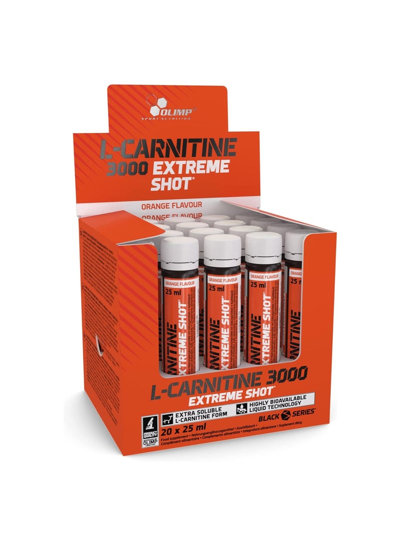 L-Carnitine 3000 Extreme Shot, Orange Flavour, 25ml, 20 Pieces